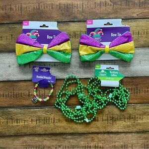 New Orleans Mardi Gras Colorful Bow Ties Bracelet and Necklace Set